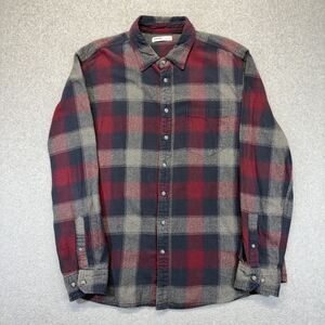 Sonoma Button Up Flannel Shirt Men’s XL Red Gray Plaid Long Sleeve Cotton
